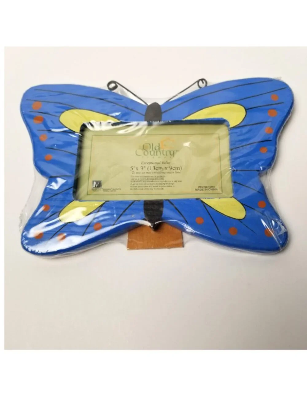 Butterfly Picture Frame Wood Blue Yellow 5x3 Photo Cottage Spring Decor Gift